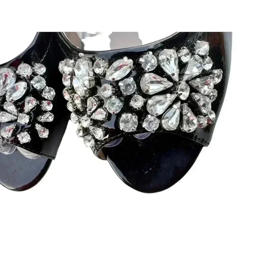 ADRIENNE VITTADINI GEM STUDDED BLACK PATENT LEATHER WOMEN KODY BALLET F…